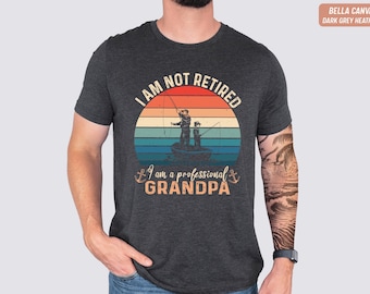 Funny Grandpa Fishing Shirt Retired Professional Fathers Day Gift Tee Vintage