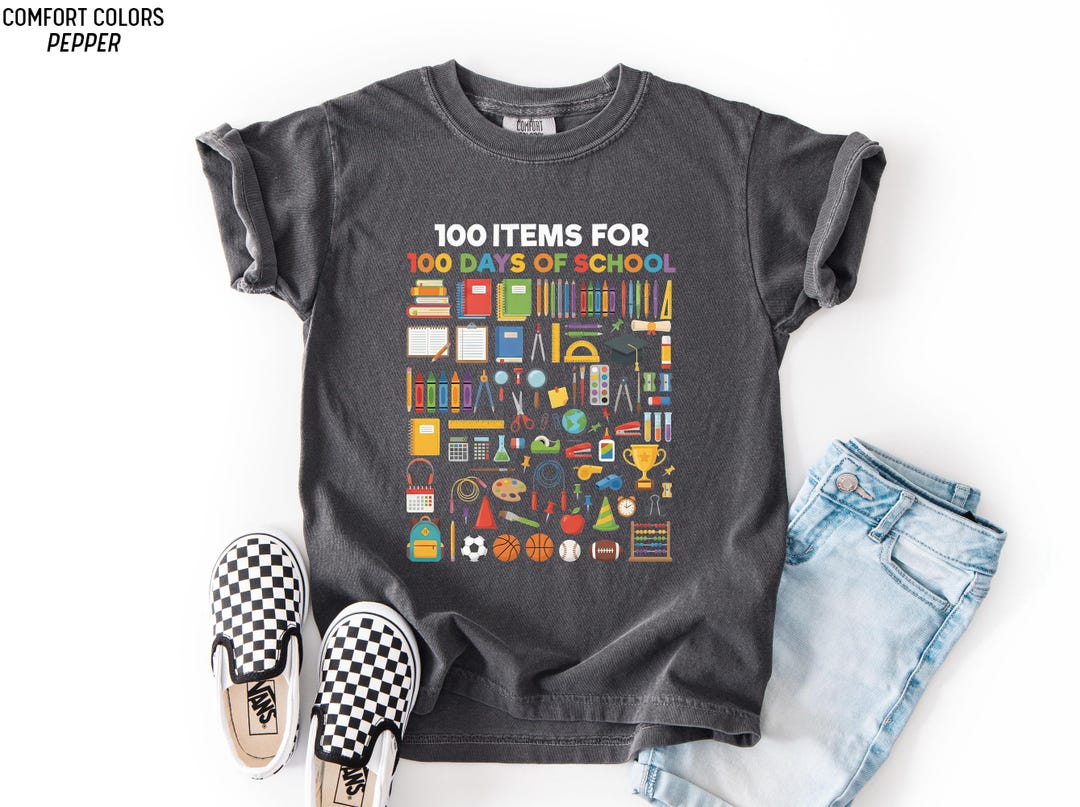 100 Days of School Shirt for Kids, 100 Items 100th Day Celebration Tee ...