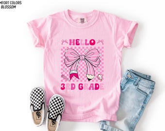 Chemise de 3e année Bonjour coquette de troisième année T-shirt pour filles de la rentrée scolaire avec nœud