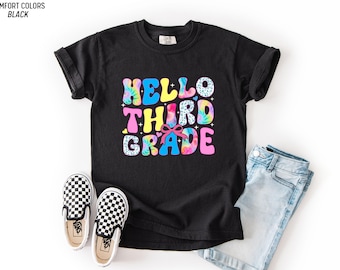 Hello Third Grade Shirt Girls Retro Bow Back To School Tee 3rd Grade Gift