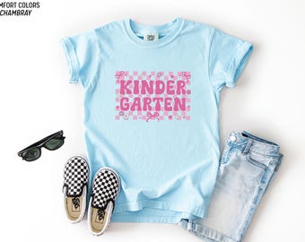 Kindergarten Shirt Coquette Pink Checkered Kinder First Day Back To School Girls Tee