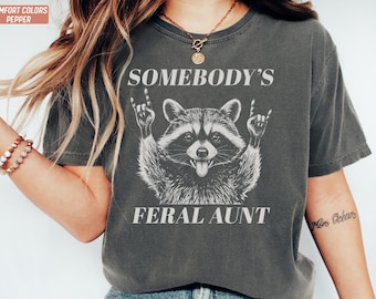 Camiseta divertida de tía salvaje con mapache, regalo para el Día de la Madre. Tía genial.