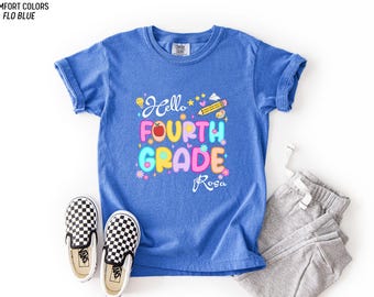 Camiseta personalizada de cuarto grado "Hola, cuarto grado, camiseta para niñas, regreso a clases"