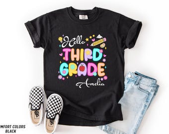Personalized Hello Third Grade Shirt, Custom Kids Name Back To School 3rd Grade T-Shirt, First Day of 3rd Grade Tee, Custom 3rd Grade Shirt