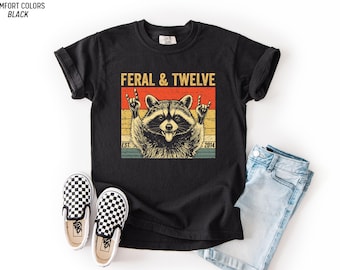 Camiseta personalizada para el 12º cumpleaños, camiseta Feral and Twelve con año personalizado para niña o niño