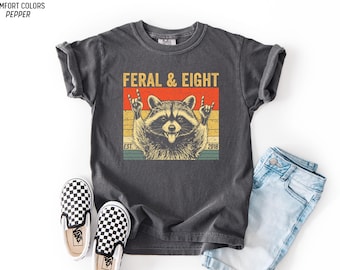 Camiseta personalizada de octavo cumpleaños, camiseta de Feral y Eight con año personalizado para niña y niño