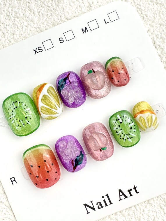 3D Fruit Press On Nails: Handmade Kawaii Nail Art Set