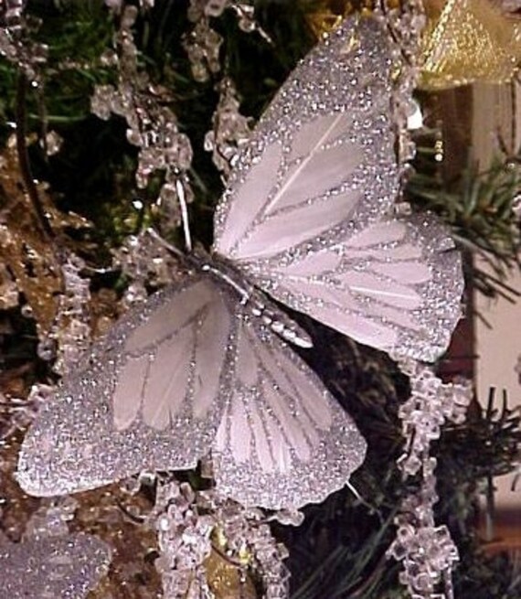 Christmas 12 Silver Butterfly Ornament Decoration Shabby Chic Etsy