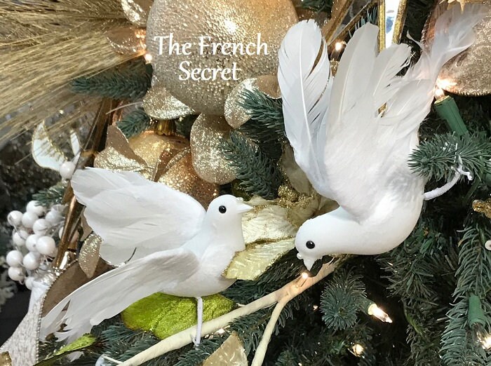 Christmas 2 White Dove Ornament Decoration Flying Dove Snow Etsy
