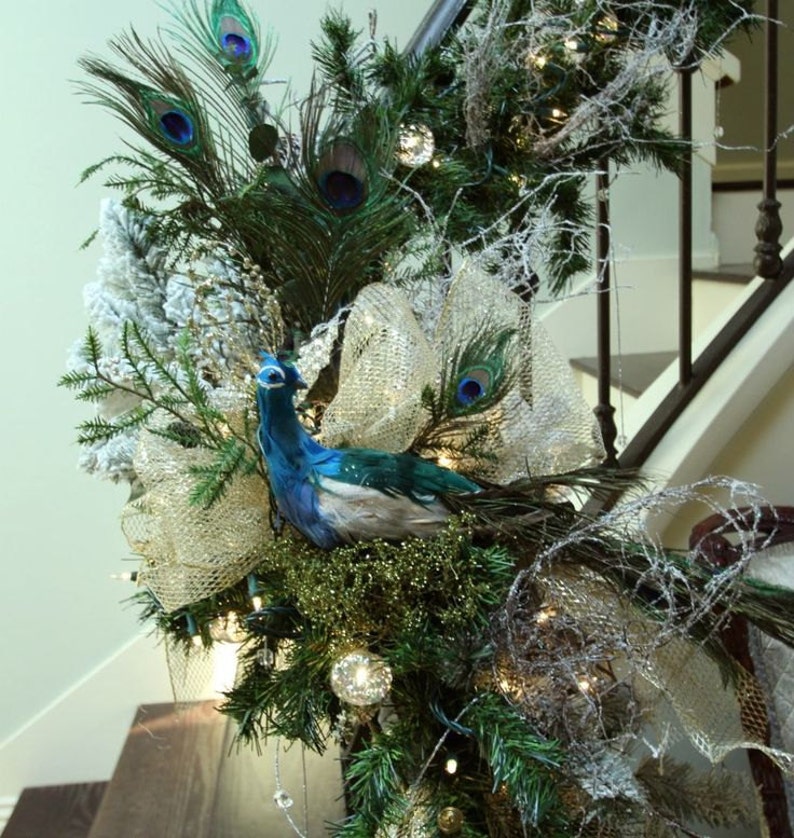 Rustic Christmas PEACOCK Tree Topper Peacock Ornament Decoration Feather Bird Woodland French Country Centerpiece Wreath
