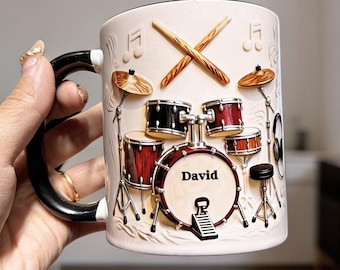 Gepersonaliseerde drummers accentmok, drumstel coole keramische beker, muziekspeler koffiemok, muzikant cadeau voor hem, drumband cadeau ipatudrm00009