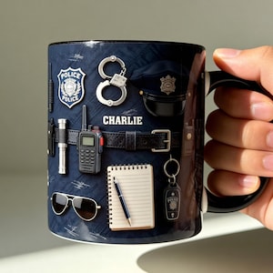 Personalized Police Bulletproof Vest 2D Accent Mug, Police Officer Uniform Cup, Policement Flat Print Coffee Mug, Gift for Him ipatuplc00106