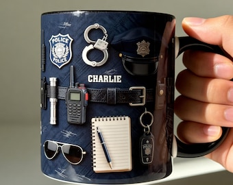 Personalized Police Bulletproof Vest 2D Accent Mug, Police Officer Uniform Cup, Policement Flat Print Coffee Mug, Gift for Him ipatuplc00106