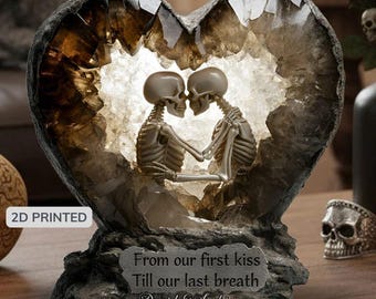 Personalized Skull Couple Acrylic Plaque, From Our First Kiss Till Our Last Breath Flat Desk Sign, Anniversary Gift for Her ipatucpl00667