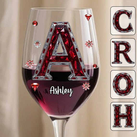 Initial Letter Personalized Wine Glass With Long Stem, Crystal Letter Red  Wine Glasses, Custom Alphabet Wine Glass Set Gift ipatuwin00027