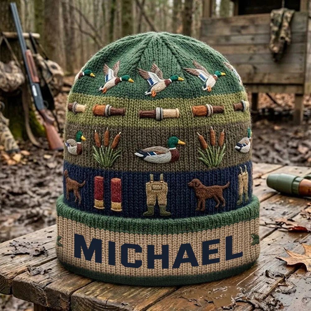 Duck Hunting Season Personalized Knitted Beanie Hat, Hunting Lover Hat for Hunters, Christmas Gift for Dad Duck Hunters ipatuhut00293