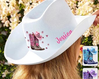 Cowgirl Personalisierte Cowboy Hut mit breiter Krempe, Stiefel auf dem Boden Filz Rodeo Hut, Pferde Reiter Bund Hut für Western Style Lover ipatucwg00128