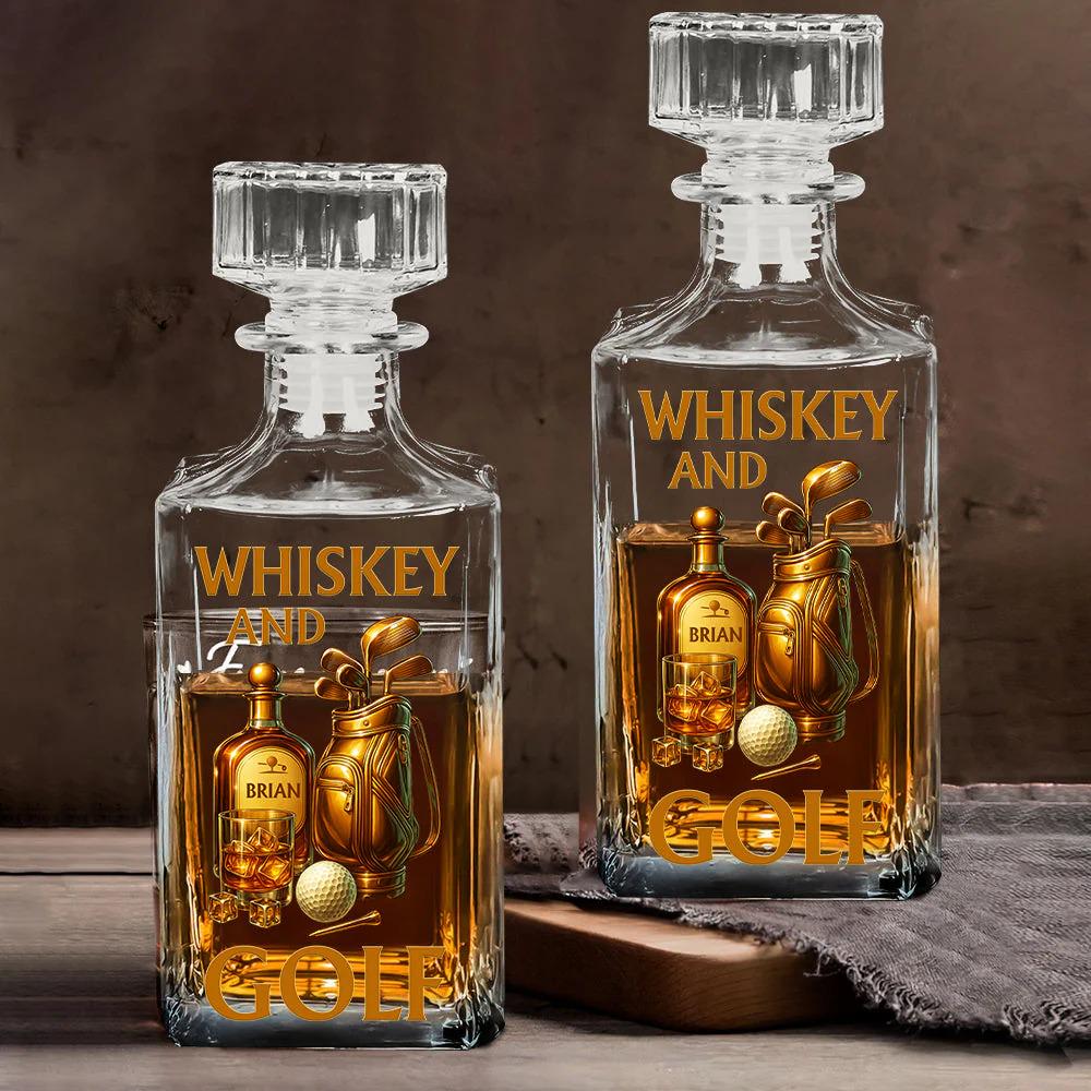 Whiskey and Golf Personalized Whiskey Glass, Playing Golf Drinking Wine Glass for Whiskey Lover, Decanter Set Gift for Golfer ipatugof00044