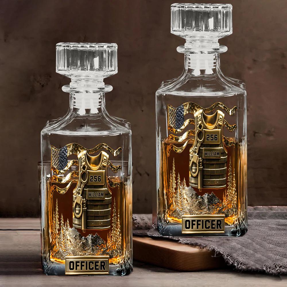 Police Officer Personalized 2D Whiskey Glass, America Flag Police Wine Glass for Whiskey Lover, Military Whiskey Decanter Set ipatuplc00022