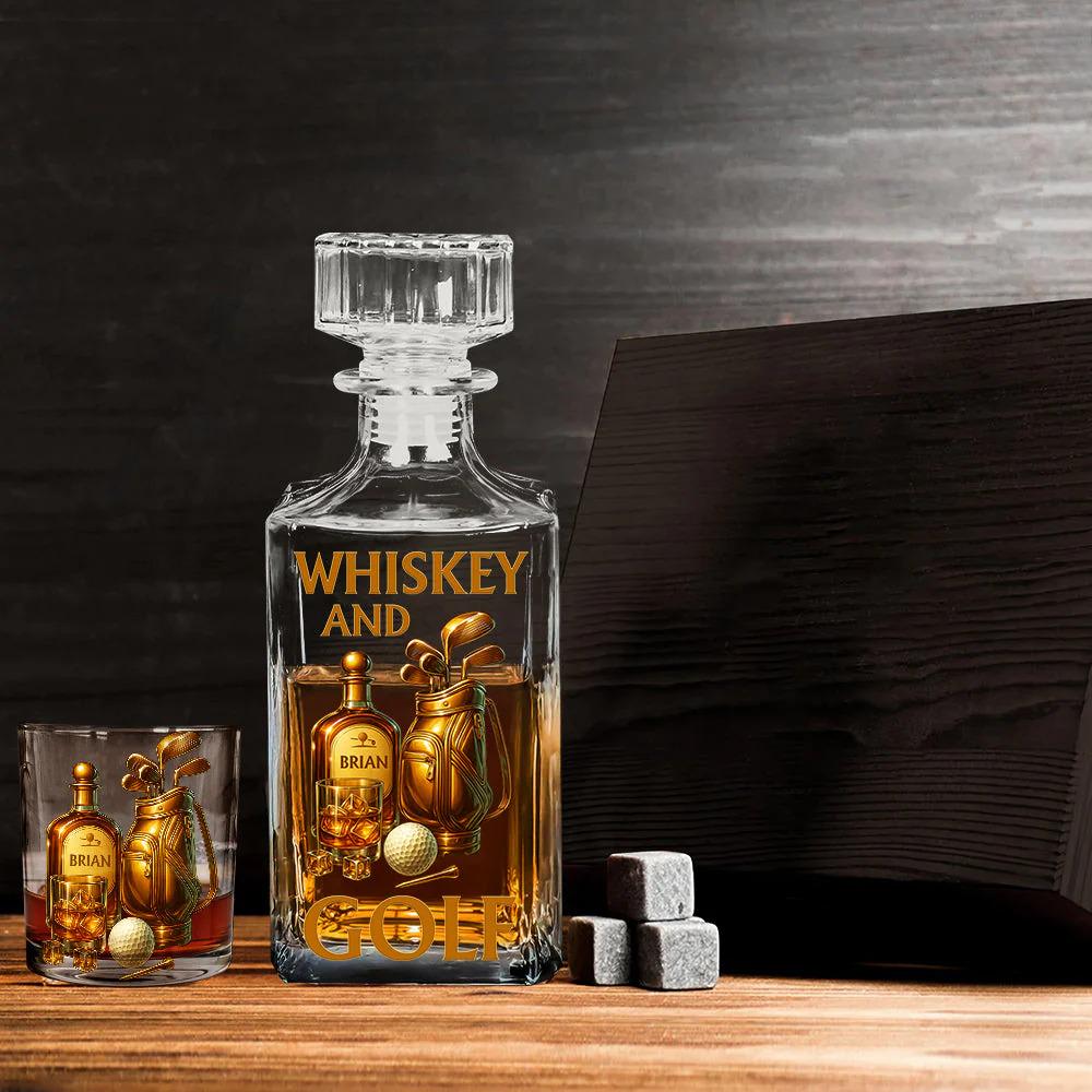 Whiskey and Golf Personalized Whiskey Glass, Playing Golf Drinking Wine Glass for Whiskey Lover, Decanter Set Gift for Golfer ipatugof00044