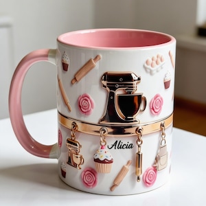 Personalized Love Baking 2D Accent Mug, Cake Bakery Accessories Ceramic Cup, Baking Lover Two Tone Coffee Mug, Gift for Baker ipatubak00049