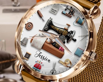 Sewing Time Personalized Women Hand Watch, Sewing Machine Metal Strap Wrist Watch, Adjustable Hand Watch for Tailor Sewer ipatusew00032
