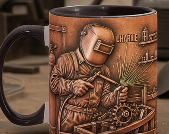 Personalized Welder Accent Mug, Weldering Rustic Cup, Metalworker Two Tone Coffee Mug, Welding Gift for Dad ipatuwdr00045
