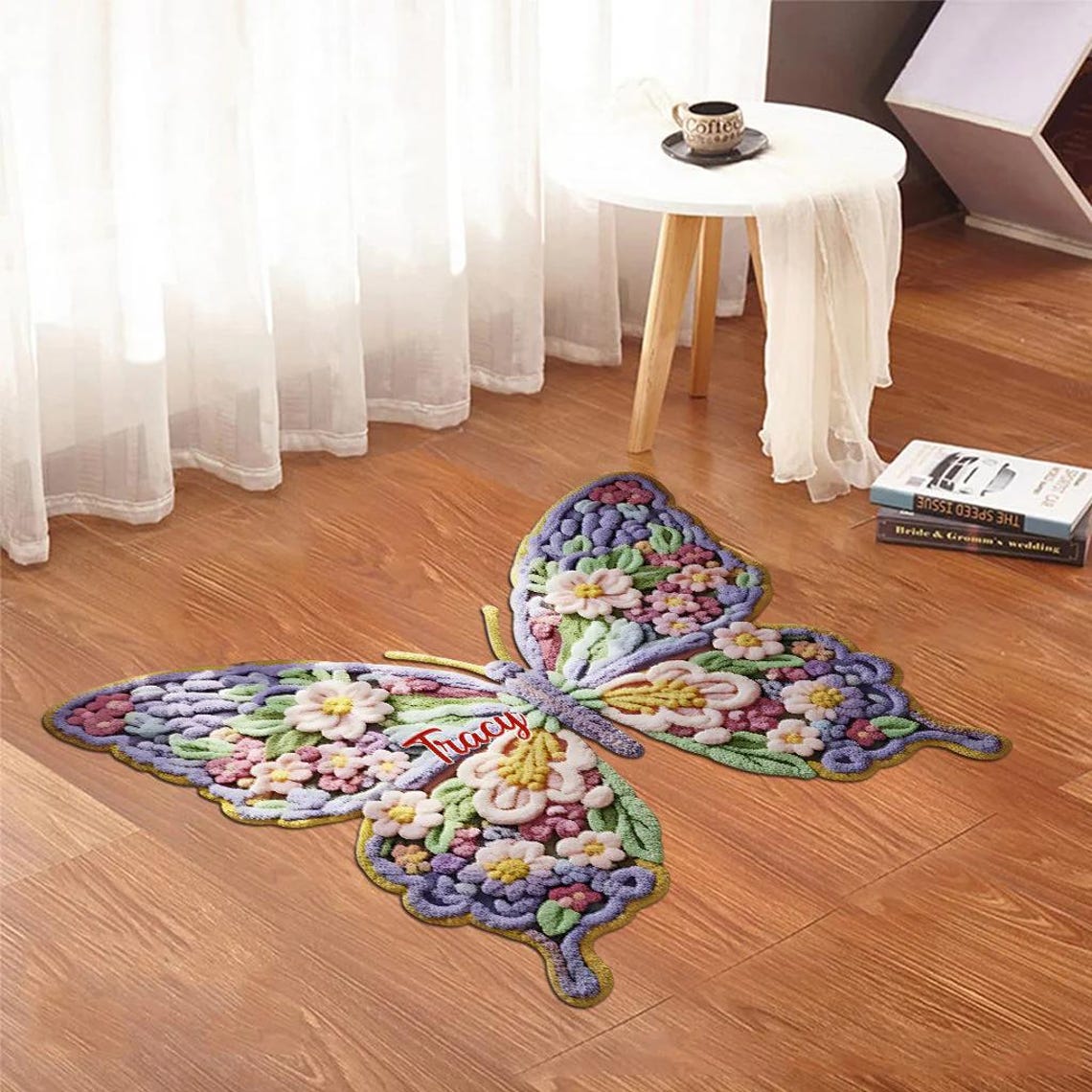 Butterfly Native Rug Personalized Floral Butterfly Tufted Rug, Butterflies Furry Floor Rug ...