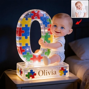 Personalized Photo Autism Kid Acrylic LED Night Light, Cute Nursery Lamp For Kids, Autism Awareness Gift, 2D Flat, Watch Video ipatuats00173