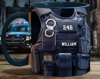 Personalized Police Bulletproof Vest 2D Accent Mug, Police Officer Uniform Cup, Policement Two Tone Coffee Mug, Gift for Him ipatuplc00002