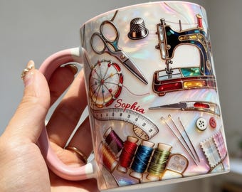 Personalized Sewing Accent Mug, Sewing Stuff Accessories Ceramic Cup, Tailor Hologram Mug, Gift for Her, Gift for Sewer ipatusew00117