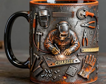 Personalized Welder Accent Mug, Welding Tool Ceramic Mug for Metal Worker, Welderer Two Tone Coffee Mug, Gift for Dad ipatuwdr00051