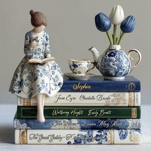 Placa acrílica plana personalizada de Toile de Jouy para amantes de los libros, letrero plano para escritorio con libro de lectura, decoración de estantería, regalo para amantes de los libros ipatubok00079