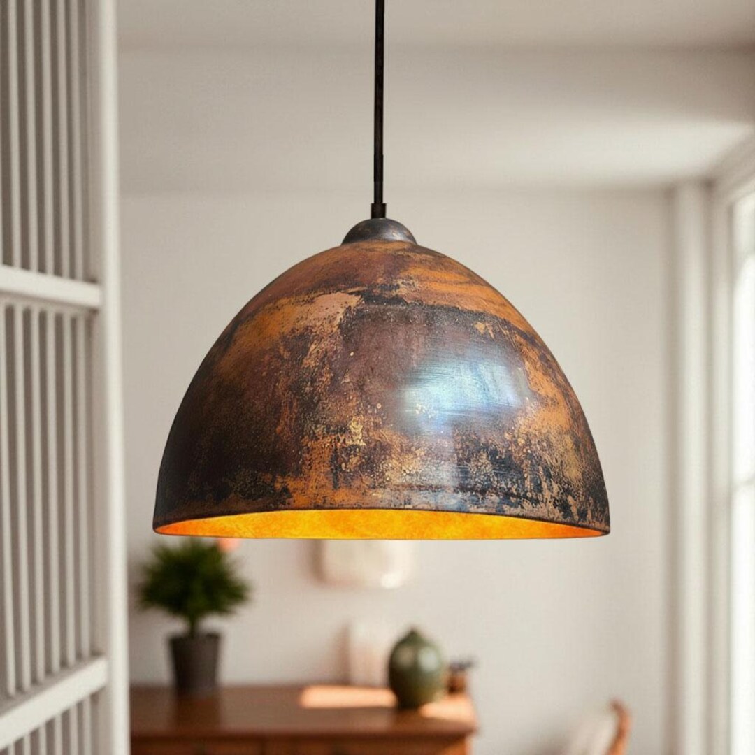 Rustic Copper Lights Rustic Handmade Copper Pendant Light, Rustic Copper Patina Farmhouse ...