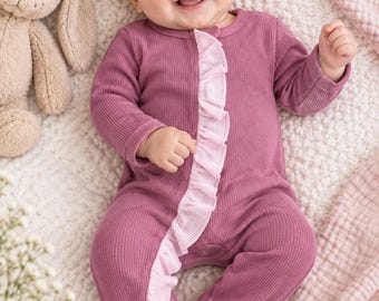 Personalized Baby Girl Romper, Waffle Knit Baby Outfit with Bow, Free Custom Name Baby Clothes, Newborn Gift, Baby Shower Gift