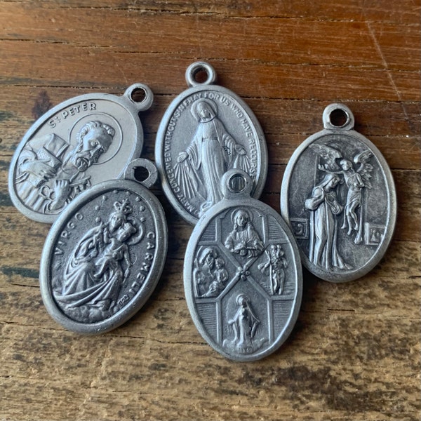 Catholic Religious Medals lot of 5 Pewter Made in Italy