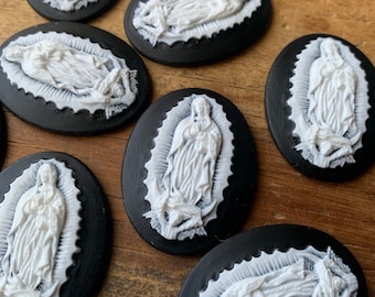 Our Lady Guadalupe Cameo 40 x 30mm Black Resin
