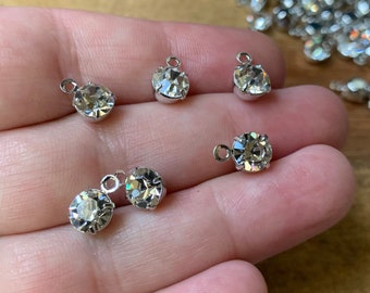 Swarovski Rhinestone Charms Clear Crystal 6mm Round lot of 6 Silver Plated