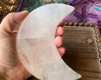 Huge Quartz Crescent Moon Carving Crystal Celestial Gift