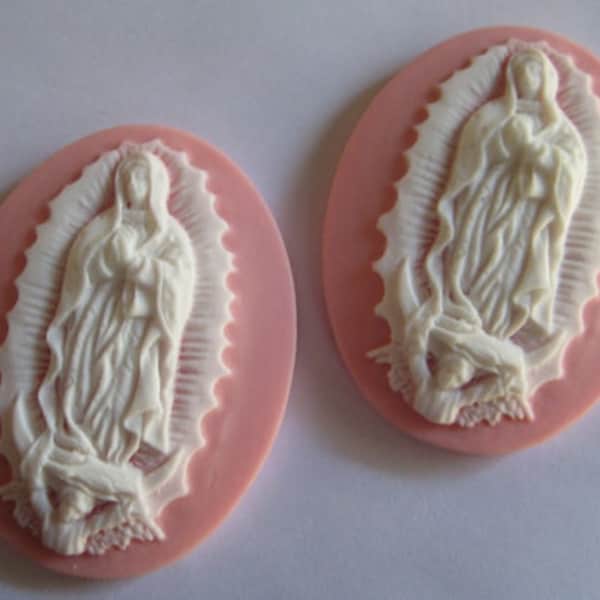 Our Lady Guadalupe Cameo 40 x 30mm Pink Resin