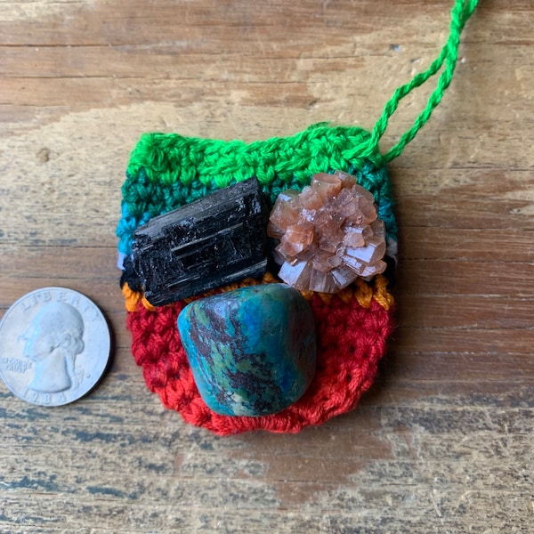 Mini Crochet Drawstring Pouch Crystal Bag