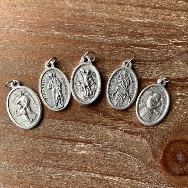 Guardian Angels Catholic Religious Medals lot of 5 Archangels Pewter Made in Italy