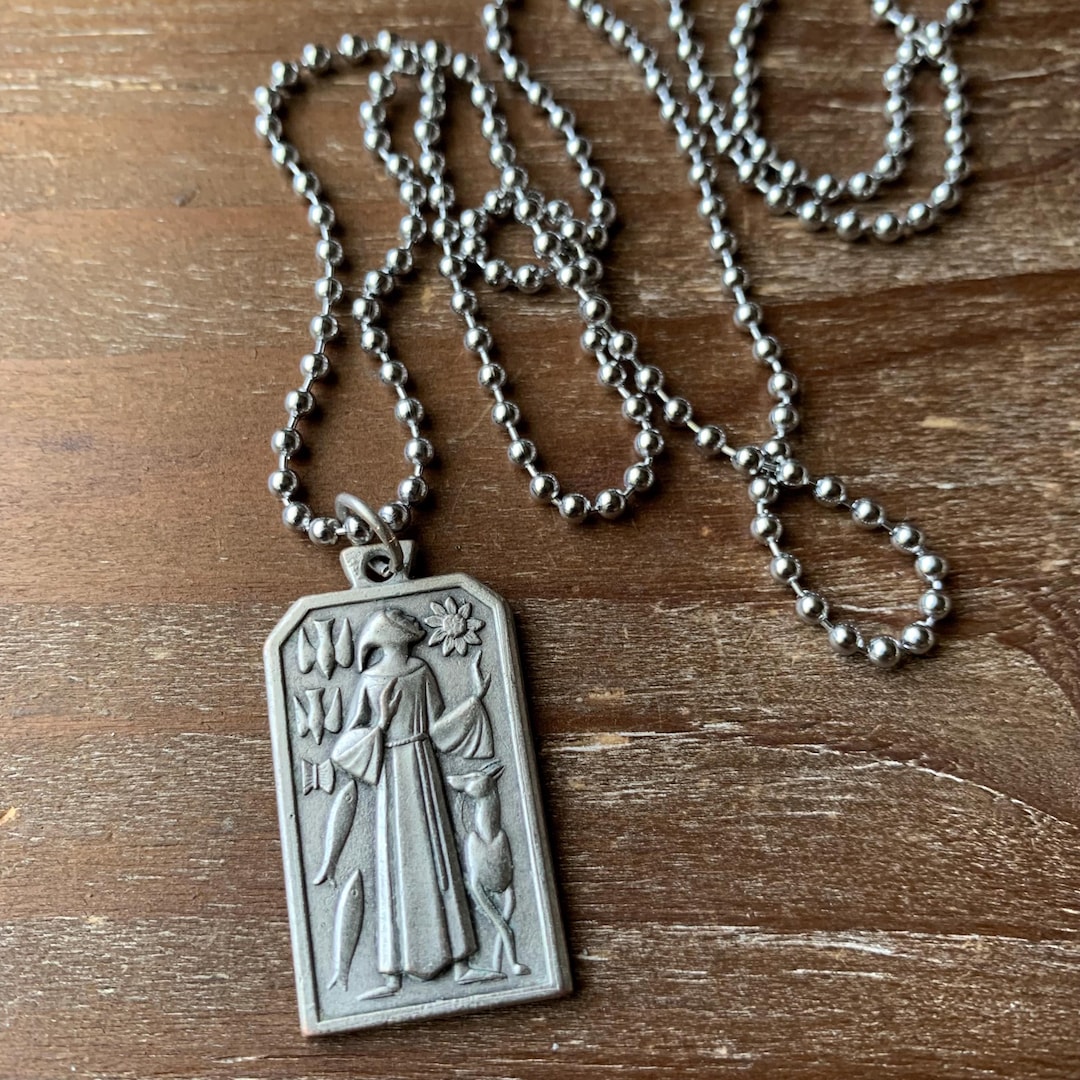 Saint Francis of Assisi Medal Necklace, Pewter Religious Pendant - Etsy