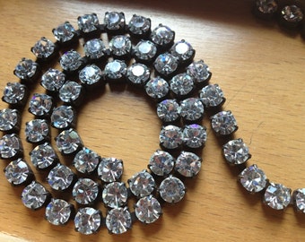 Large Rhinestone Chain Aged Patina 6mm Crystals 1 foot