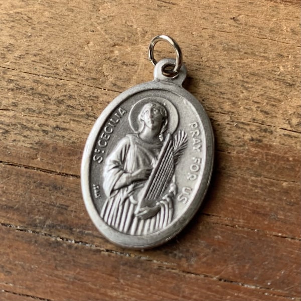 St Cecelia Patron Saint of Musicians Gift for musician Catholic Religious Medal Pewter Made in Italy