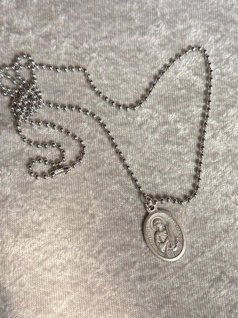 St. Cecilia Pewter Medal: Patron Saint of Musicians, Made in Italy Pendant & Ball Chain