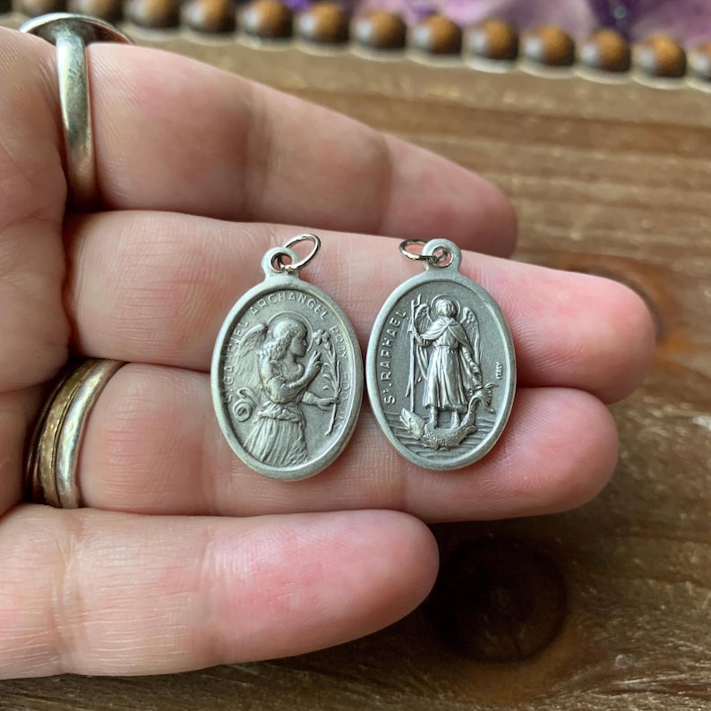 Guardian Angels Catholic Religious Medals lot of 5 Archangels Pewter Made in Italy Bild 5
