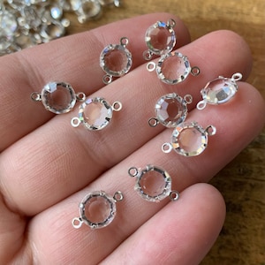 Silver plated Czech Channel Connectors 2 loops 7.6mm 34ss Clear lot of 10