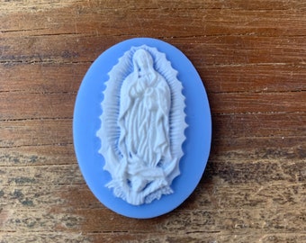 Our Lady Guadalupe Cameos Bright Blue 40 x 30mm Resin Robin Egg Blue