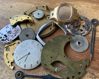 Vintage Uhren Teil Lot von 14 Stück Taschenuhr Uhr Zeiger Steampunk Mixed Media